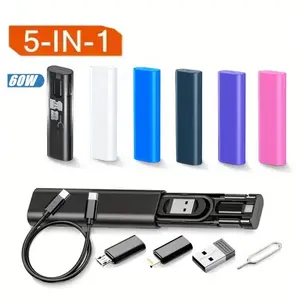 Five-In-One Charging Set PD 60w USB-C to USB-C Data Cable, Fast Charging Cord, Fast Charging for iOS 8-17, Samsung, Xiaomi, Type-C/micro USB Universal Interface, Type C Portable, USB C Cables