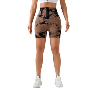 Button Everyday Wear Spring Summer  ,   Butt Lift   , Women's Summer Yoga Wear Fitness  Running  Fitness Yoga Tie Dye High Waist Sports Shorts