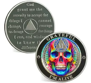 6 Year Sobriety Chip - Grateful I Am Alive Skull AA Coin and Medallions - Affirmation Sobriety Coin Recovery Token with Serenity Prayer - Celebrate Living Clean AA NA Sober Gifts