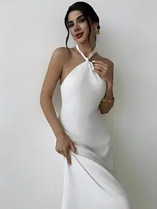 JADEE Women's Elegant Backless Long Dress - Sleeveless Loose Vacation Party Beach Holiday Wedding Guest Gown White
