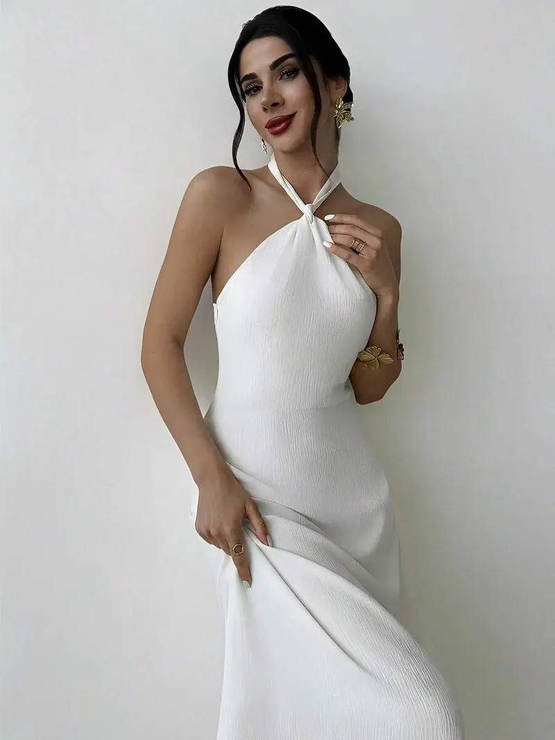 white beach formal dress Sleeveless White beach Chiffon Dress 2909  Xiaolizi
