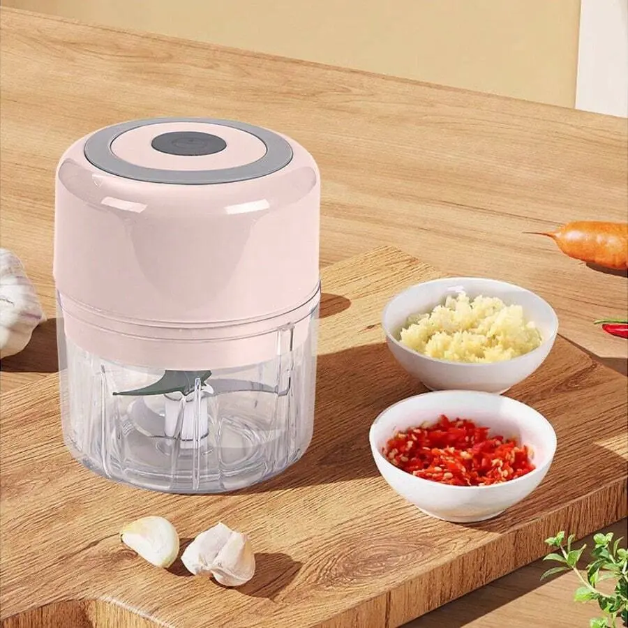 Aesthetic Pink Mini Food Chopper Cordless Electric Garlic Processor USB Rechargeable 304 Stainless Steel Blades,garlic mincer Portable Kitchen Prep Tool