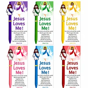 6 Sets Christian Pen Set, Christmas Gift Wholesale, Includes Small Jesus Figure Pens & 'jesus Loves You' Card, Perfect for Easter & Christmas Gifts