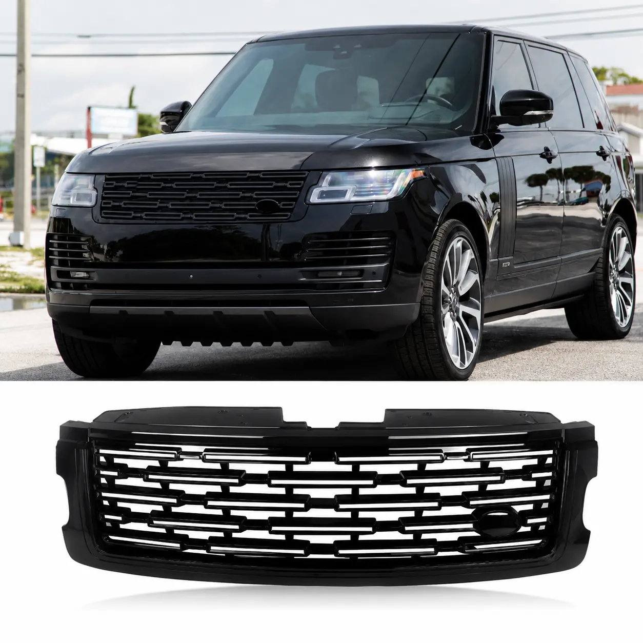 For Land Rover Range Rover 2018-2022 Gloss Black 2023 Style Front Upper Mesh Grille Radiator Grill Direct Replacement