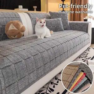 Plush Sofa Cover, Washable Sofa Slipcover, Non-Slip Washable Couch Cover, Soft Plush Square Pattern Sofa Cushion, Pet-Friendly & Scratch Sofa Protector Resistant, Universal Sofa Protector, Fits Armchair/Loveseat/3-Seater/Sectional, Multi-Color, Home Decor