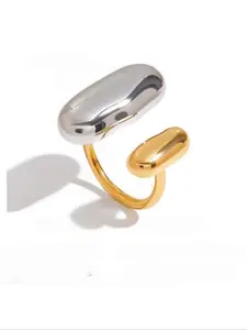 Waterproof Colorfast Bicolor Thick Ring, Hypoallergenic Stainless Steel Open Ring, Fashionable Unisex Jewelry, All Seasons Wear