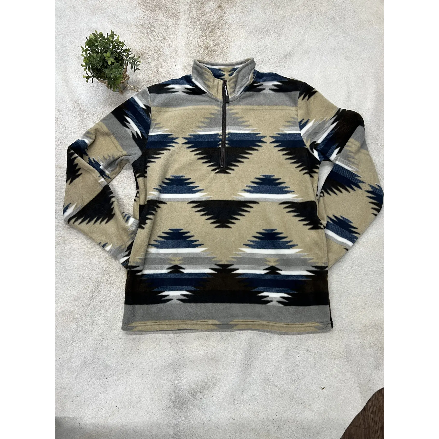 Roper Mens 1/4 Zip Fleece Pullover Aztec Ivory
