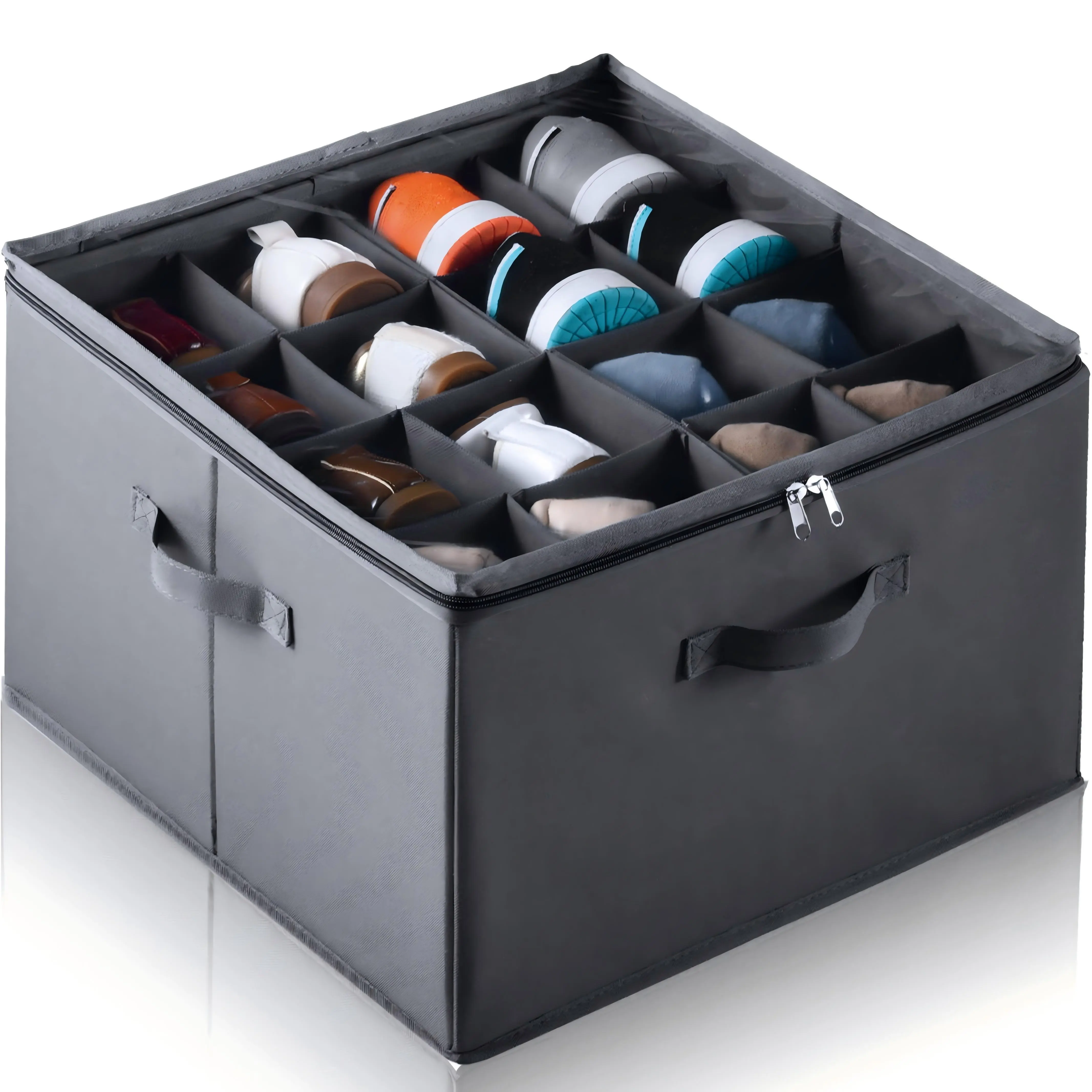 OKMARTS Shoe Organizer for Closet, Large Shoe Box Storage Containers, Foldable Shoe Storage Organizer Box Bin with Adjustable Dividers and Clear Cover, Space Saving Shoes Holder，shoe rack