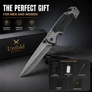 Folding Pocket Knife, Stainless Steel EDC Survival Gear Multi-Tool with Seatbelt Cutter, Glass Breaker & Non-Slip Grip for Camping, Hiking, Multi Functional Knives