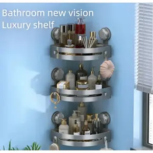 1-Pack Punch-Free Black Suction Cup Corner Bathroom Shelf, Rust-proof ABS Plastic Wall-Mounted Bathroom Storage Rack, Space-Saving Shower Shelf