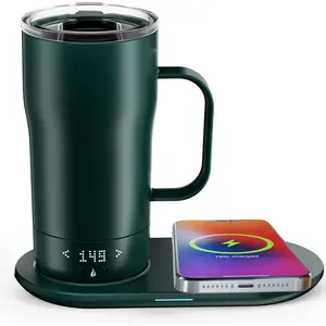 Self Heating Coffee Mug 18 Oz Temperature Control Heated Coffee Mug App Controlled Warmer Mug 5-10 Hour LED Display Keep Coffee Hot  Day   Charger Base Jade Green