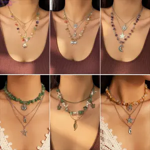 Women's artificial crystal star and moon pendant necklace, sparkling star necklace, party decoration, exquisite gift, autumn essential, fun necklace, unique women's gift, eye-catching necklace