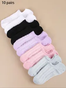 Women's 10 Pairs Solid Invisible Socks, Soft Comfy Breathable Anklets for Daily Wear, Women's Socks & Hosiery for All Seasons, Socks for Women