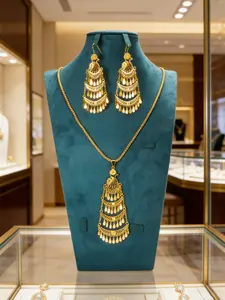 Arabian 21k Gold Plated Jewelry Set, Elegant Golden Design for Special Occasions, Luxurious Fashion Accessory Gift