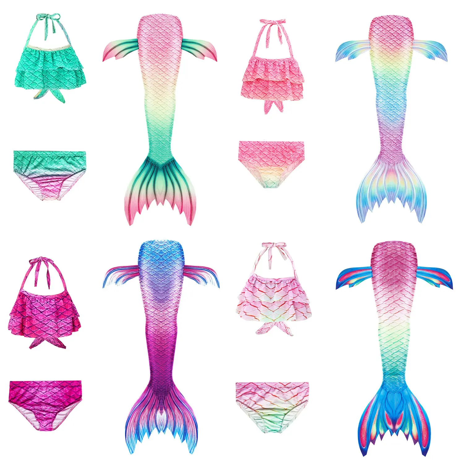 Mermaid Tail Swimsuit Set for Girls – 3PCS Sparkly Mermaid Costume Bikini Bathing Suit with Swimmable Tail for Pool, Beach, Dress-Up & Hot Spring – Cute Summer Swimwear Gift for Kids Ages 3-12 swim dress
