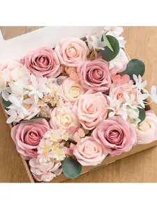 AUSOGO Fake Flowers Box Faux Artificial Greenery Stems Foam Roses Gardenia Silk Eucalyptus Fabric Flower for Centerpieces Bouquet Wedding Vase Decorations Dusty Rose Pink Grand Combo home party wedding anniversary holiday flowers