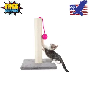 17-Inch Cat Scratching Post - Sisal Rope and Carpet Scratching Pole with Bright Pink (Gray)