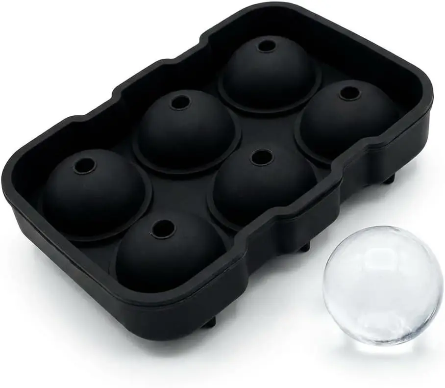 Leakproof Silicone Round Ice Cube Maker Trays with Funnel, 6-Piece Freezer-Friendly Bar Utensil Set for Whiskey Lovers, Default Mold for Cocktails