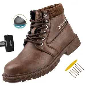 Water Proof Safety Work Shoes For Men Steel Head Leather Boots Male Footwear Indestructible Construction Work Shoes Brown steel toe work boots for men Warehouses