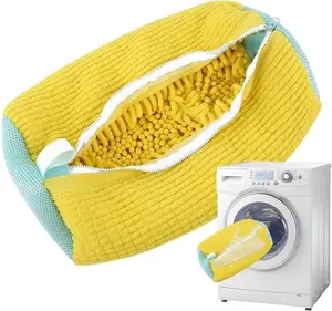 2PCS Yellow Microfiber Shoe Washing Machine Bag with Self-locking Zipper for Sneakers & Tennis Shoes Reusable Shoe Cleaner with Hangable Feature