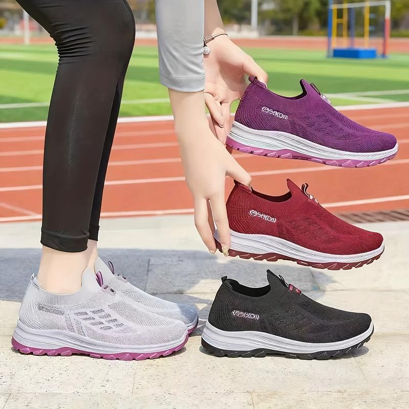 Women's Black Mesh Slip-On Sports Sneakers |   Neon Pink Accent Breathable Knit Upper Textured Non-Slip Sole Lightweight Daily/Outdoor Comfort Running Shoes