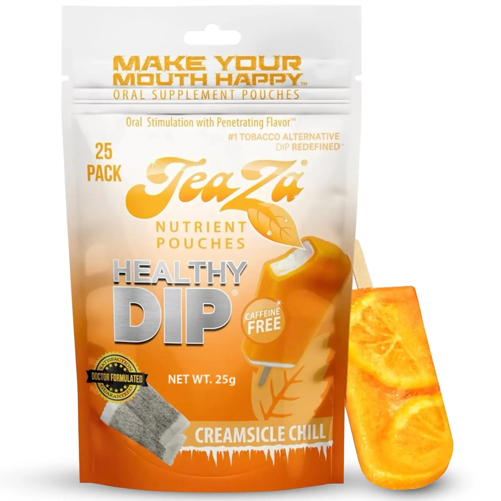 Teaza Herbal Energy Pouches Tobacco Alternative Nicotine Free Dip, Alternative Snuff Healthy Chewing Dipping Creamsicle Chill (1 Pack) Premium Flavored Tobacco Free Chew