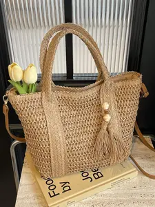 Women's Fashionable Straw Tote Bag, Casual Versatile Shoulder Bag for Work & School, Trendy All-match Bag for Daily Commuting, Shopping, Crossbody Tote Bag