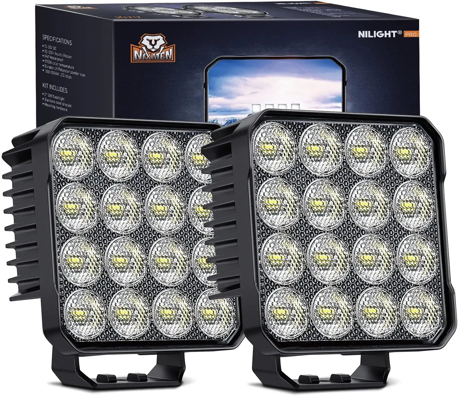 Nilight 4.4 Inches 48W 4780LM LED Pods (2PCS) - Built-in EMC, 90° Super Flood Beam Offroad Work Lights with Backlights, Dirt Bike ATV Front Side Rear Roof Lights for Tractors, Trucks