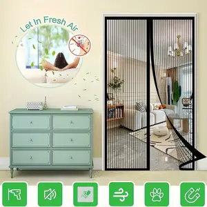 Magnetic Door Curtain with Storage Strips, Summer Mosquito-Proof Breathable Mesh Screen, Home Living Room Bedroom Kitchen Decor