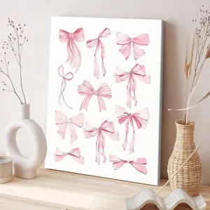 Bow Pattern Floral Aesthetic Pattern Wooden Framed Canvas Painting, 1 Count Modern Art Poster, Artistic Wall Art Decor for Home Living Room Bedroom Office, Ornaments