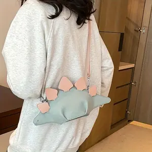 Dinosaur Shaped Crossbody Bag, Cartoon Faux Leather Shoulder Bag & Colorful Plush Animal Wallet