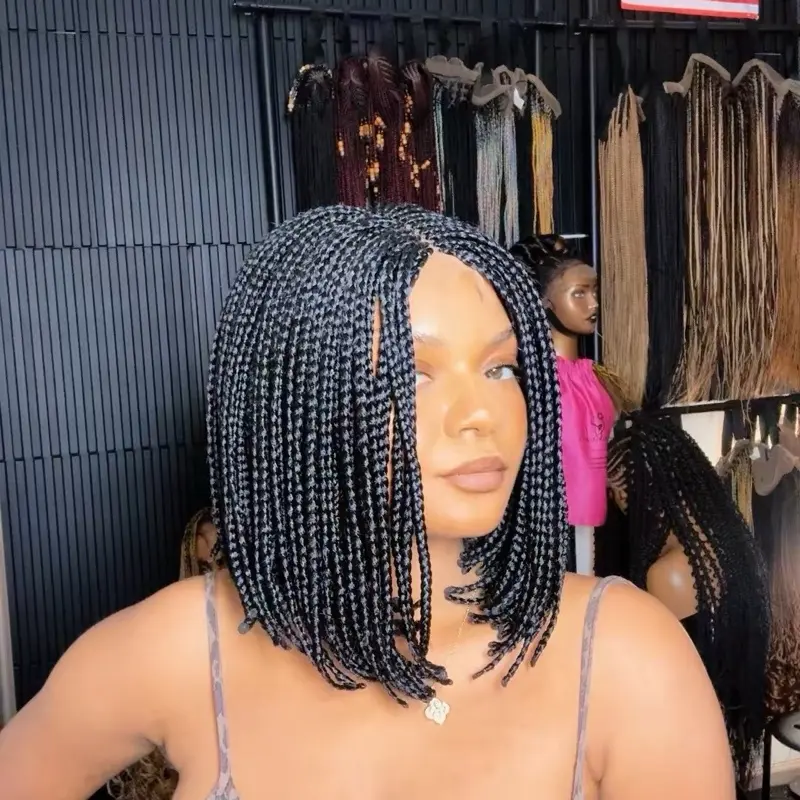 SHEEDAH Bob #12inch Hand Braid Wig - 2by2 Closure Lace front Braid Wig. Braided Wig For Black Women