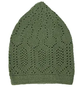 Islamic Men's Knit Kufi Cap - Olive Green