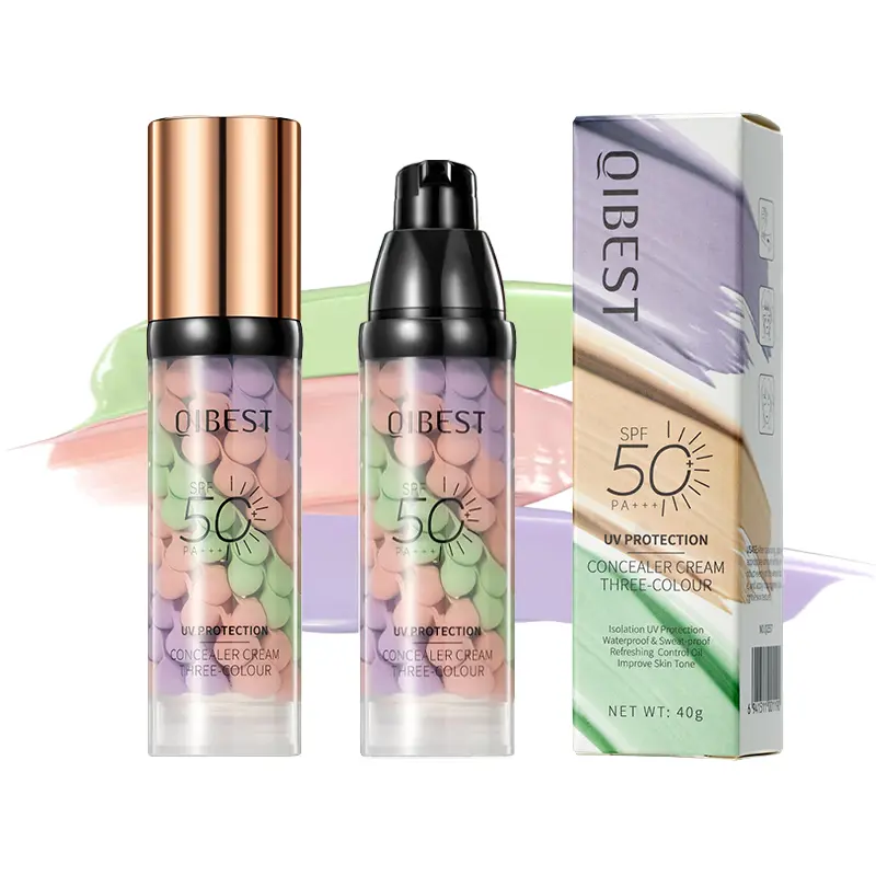 3-in-1 Color Correcting Facial Serum, Moisturizing Primer, , SPF 50 PA+++, Brightening Primer for Even Skin Tone, Oil Control & Refreshing, Purple, Pink & Green Tones