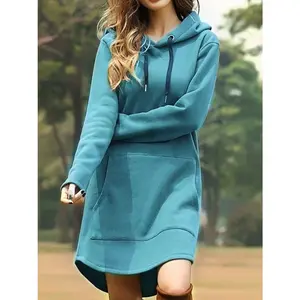 Women Hoodies Dress Hooded Sweatshirts Dress Casual Long Sleeve Tunic Dress Oversized Sweatshirts with Pocket