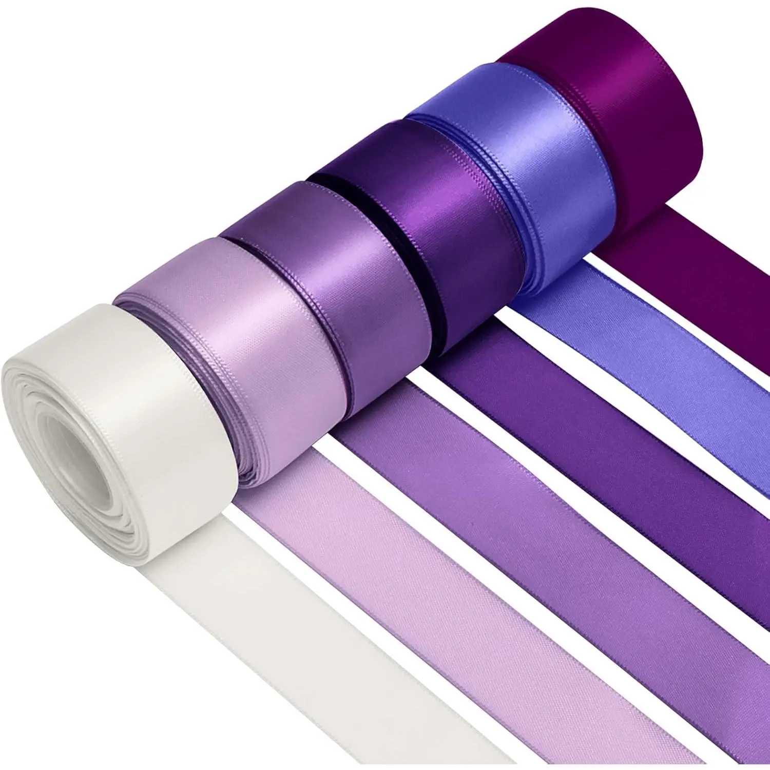 6 Rolls Synthetic Polyester Silk Crafting Ribbons - 1 in Wired Satin, 6 Different Purple Colors, 10 yd Each, 60 yd Total, Single-Faced Flexible for Gift Wrapping, Bridal Shower Decor (Office Stationery Supplies), 60 Yards Total