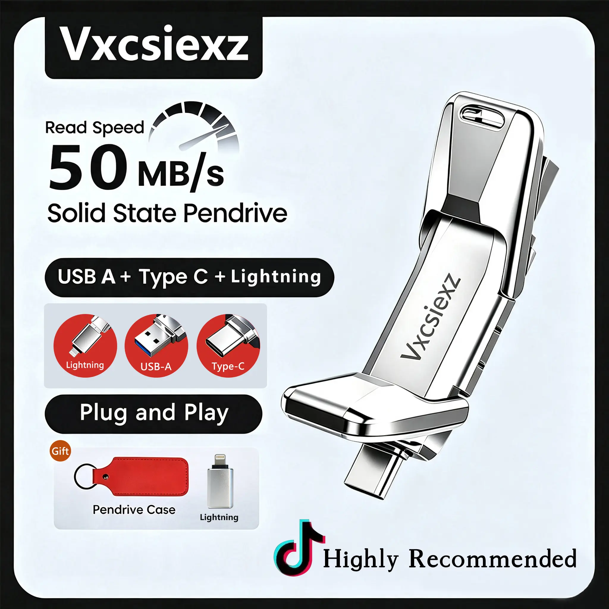 3-in-1 Solid State Flash Drive 50MB/s HighSpeed USB Drive with Type C + USB 3.2 Drive Dual Port,Thumb Drive Compatible with iPhone Entire Series/Android/Phone/MacBook/Audio/Smart TV Built-in ventilation holes Doesn't get hot
