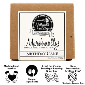 Mollycoddled Hash Slinger - Birthday Cake Marshmollys - Marshmallows - 3.5oz box - Handmade Marshmallows  - Candy Gifts - Gluten Friendly Candy - Sweets - Small Batch - Preservative Free Food – Snack – Candy