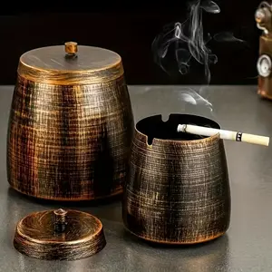 1 pcs Ash Tray, Large Outdoor Ashtray with Lid - Ashtray for Outside Patio, Stainless Steel Windproof Smokeless Ash Tray for Balcony, Ashtrays for Smokers, Cigar Ashtray, Home Office Decoration, Home Decor Accessory