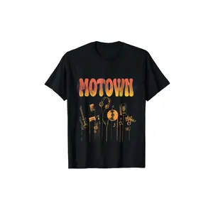Vintage Motown Music Detroit Funk Groovy Black Crew Neck Short Sleeve T-Shirt 100% Cotton