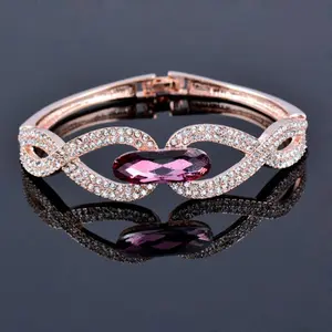 Rose Gold Color Sparkling Purple Crystal Fashion Jewelry Cuff Bangle Bracelet