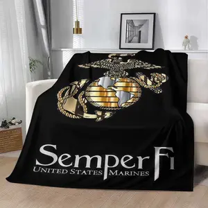 USMC 250th Anniversary Blanket, United States Marine Corps 1775-2025 Commemorative Throw, Soft Fleece Military Gift for Marines, Veterans, Patriotic Home Decor