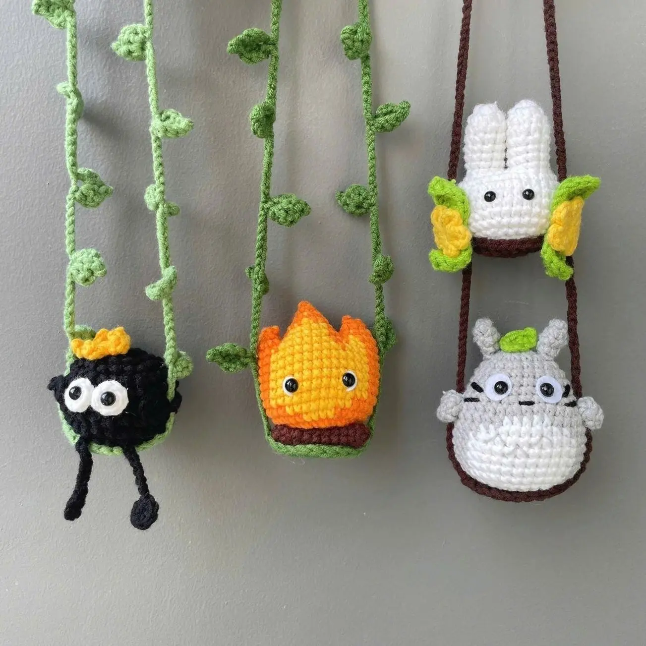 Anime Crochet Car Hanging, Amigurumi Car Charm, Crochet Car Mirror Charm, Cute Anime Car Accessory