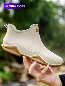 women's fashionable letter label design ankle boots, casual waterproof non-slip rain boots for outdoor, female all-match round toe shoes for daily wear, shoes for women, footwear, walking shoes