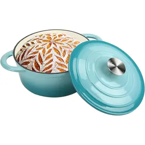 Cast Iron Dutch Oven 4.5 Quart Enameled Cast Iron Dutch Oven Pot with lid Heavy Duty Dutch Oven Dual Handles Porcelain Enameled Cast Iron Pot for Baking Braiser Cooking Family or Friends Gifts,Aqua