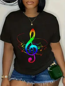100% Cotton Musical Instrument & Treble Clef Gifts Colorful Rainbow Treble Clef T-Shirt