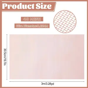 Copper Window Screen Mesh Screen Roll 12" x 10 ft 40 Meshes Wire Coppers Fabric Filter Screens Meshes for Grounding Dense Woven Window Protection Crafts