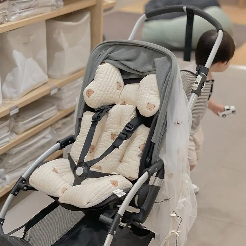 Cartoon Bear Pattern Cute Newborn Baby Stroller Seat Liner, Soft Comfortable Baby Stroller Seat Cushion, Easy To Clean Stroller Accessories for Boys & Girls, Stroller Chilling Pad