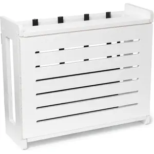 Wooden WiFi Router Storage Box Wall Mountable Decorative Modem Shelf Hider Cover with Cable Management Rustic Home Organization for Most Routers Up To 11" Tall White