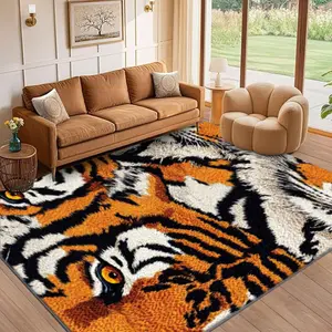 Luxury Velvet Tiger Print Rug, Animal Print Rug, Soft Comfortable Home Decor Carpet for Living Room Bedroom Hallway Entrance, Indoor Outdoor Holiday Decoration